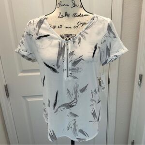 Apt. 9 Women's White V-Neck Short Sleeve Printed Blouse